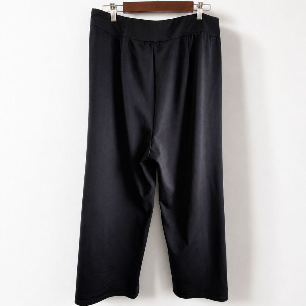 Adidas XL Black Wide Leg Cropped Pants Athleisure High Rise Zip Pockets Lounge - Picture 4 of 9